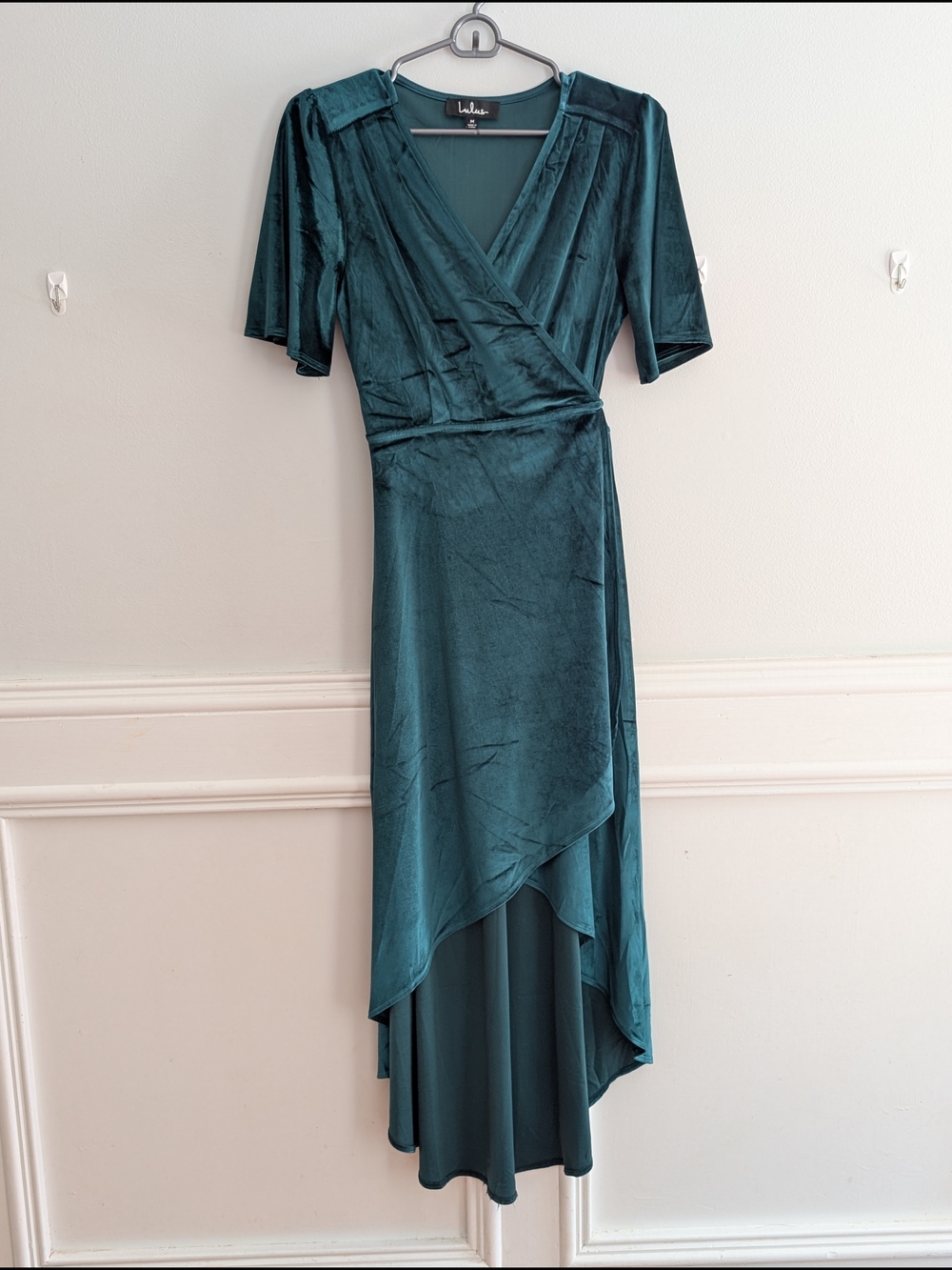 Lulu's Teal Velvet Wrap High-Low Dress